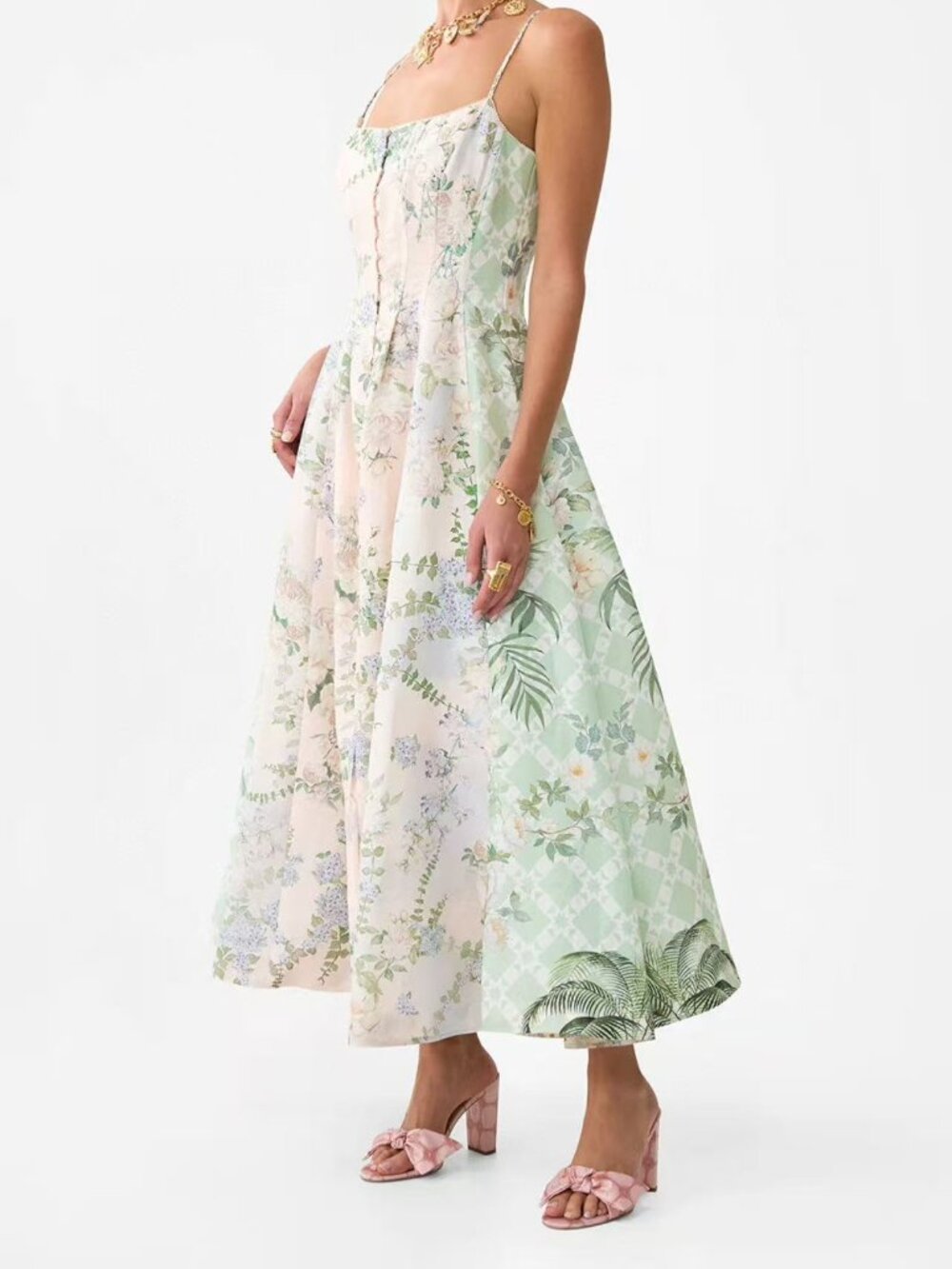 Camilla Palacio Playground Corset Midi Dress Silk Linen Floral NWT Size M